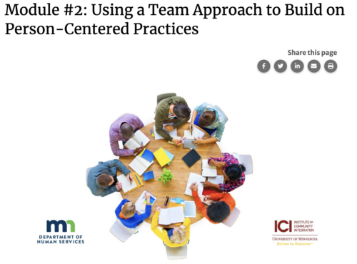 Landing page for module 2, using a team approach to build on person-centered practices